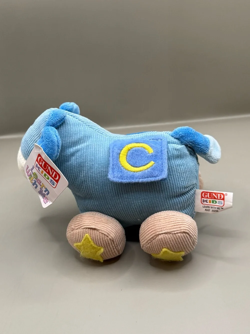 NWT GUND Cow Corduroy Plush Stuffed Animal Learn With Me Blue “C” Learning Toy